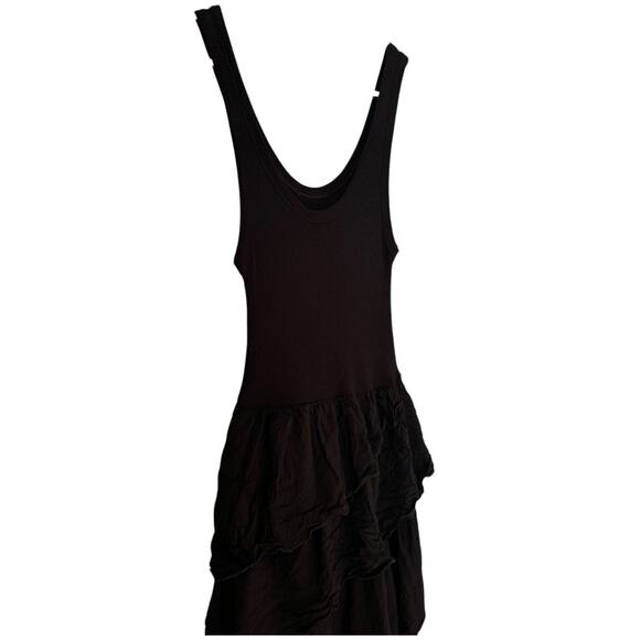 Zara black sleeveless boho ribbed tank top ruffle tiered maxi dress size XS - Picture 6 of 16